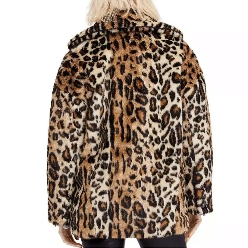 Free People Kate Leopard Print Faux Fur Oversized Coat Jacket Size XS